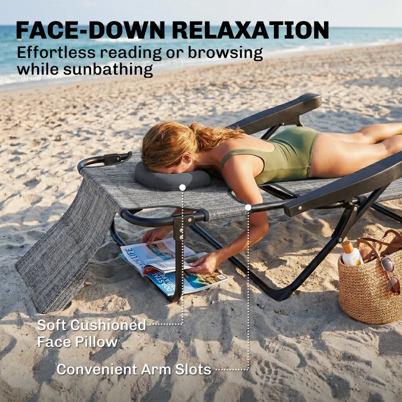 Outsunny Folding Lounge Chair w/ Reclining Back, Mixed Grey