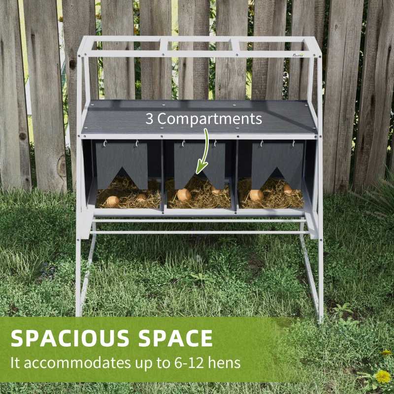 PawHut 3 Compartments Nesting Boxes for Chickens with Privacy Curtains, Standing Perches, Up to 6-12 Hens