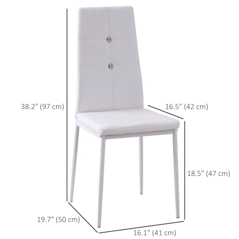HOMCOM Set of 4 Modern Style Dining Chairs, Button Tufted High Back Side Chairs with Upholstered Seat, Steel Legs, White