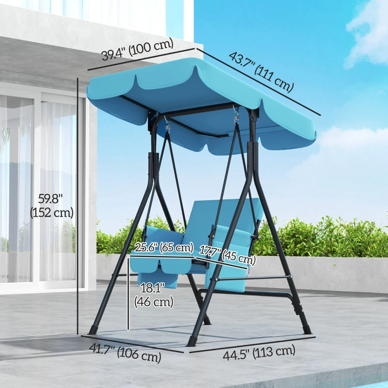Outsunny 1-Seat Outdoor Porch Swing Patio Swing with Adjustable Canopy, Removable Seat and Back Cushion for Garden, Poolside