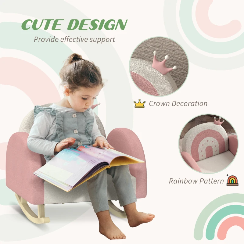 Qaba Kids Rocking Chair, Princess Crown Toddler Chair, Children's Armchair Rocker for Bedroom, Playroom, Pink