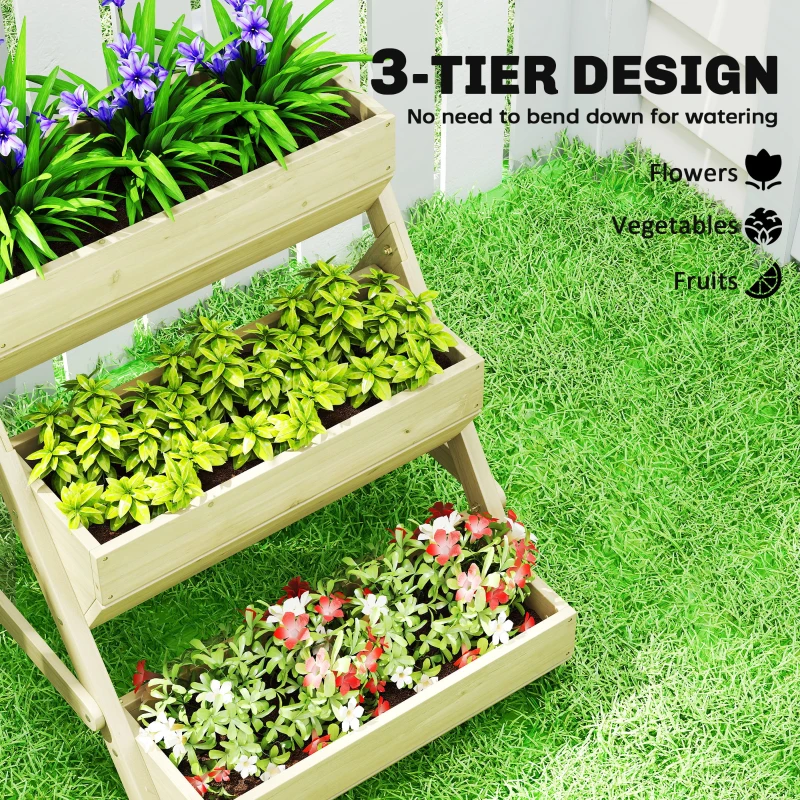 Outsunny 3 Tier Elevated Planter Box, Vertical Wooden Raised Garden Bed for Flowers, Vegetables, 26" x 30" x 30", Light Green
