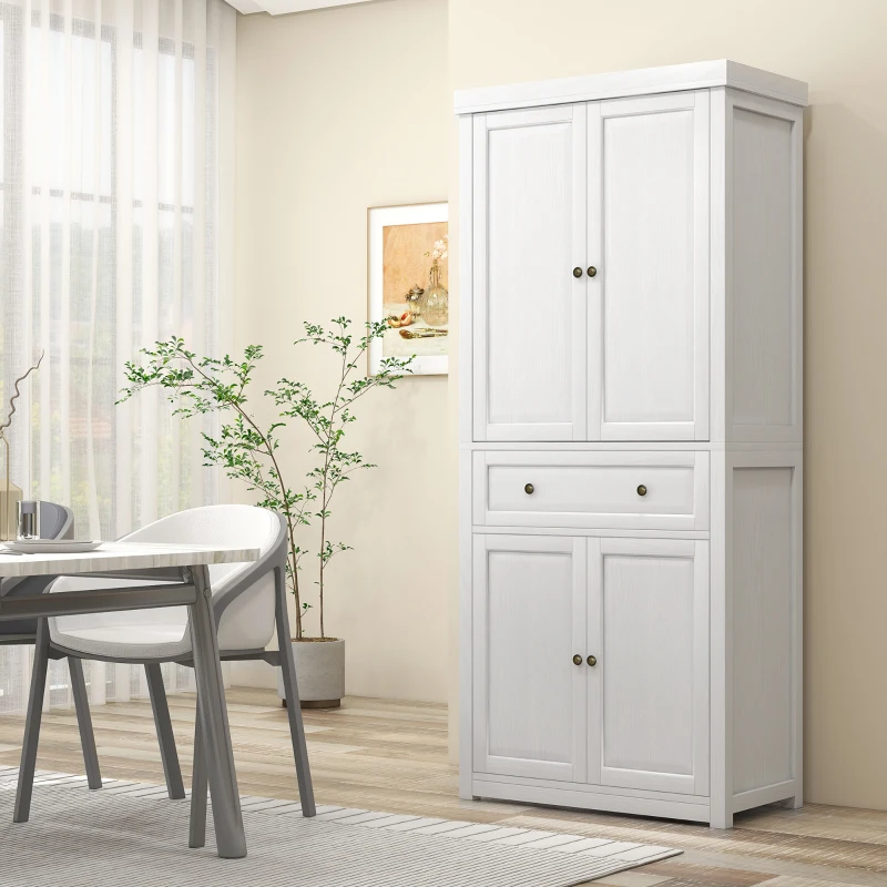 HOMCOM 72.5" Kitchen Pantry Cabinet, Tall Storage Cabinet with Doors, Drawer, and Adjustable Shelves, Distressed White