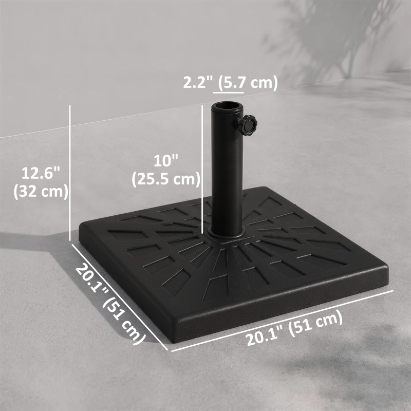 Outsunny 42 lb Heavy Duty Patio Umbrella Stand, 20" Resin Outdoor Umbrella Base, Square Market Umbrella Holder, Black
