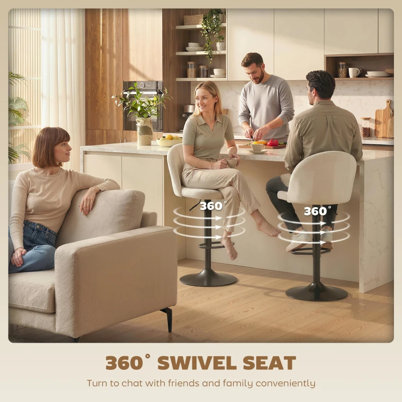 HOMCOM Bar Stools Set of 2, Swivel Counter Height Barstools with Footrest, Cream White