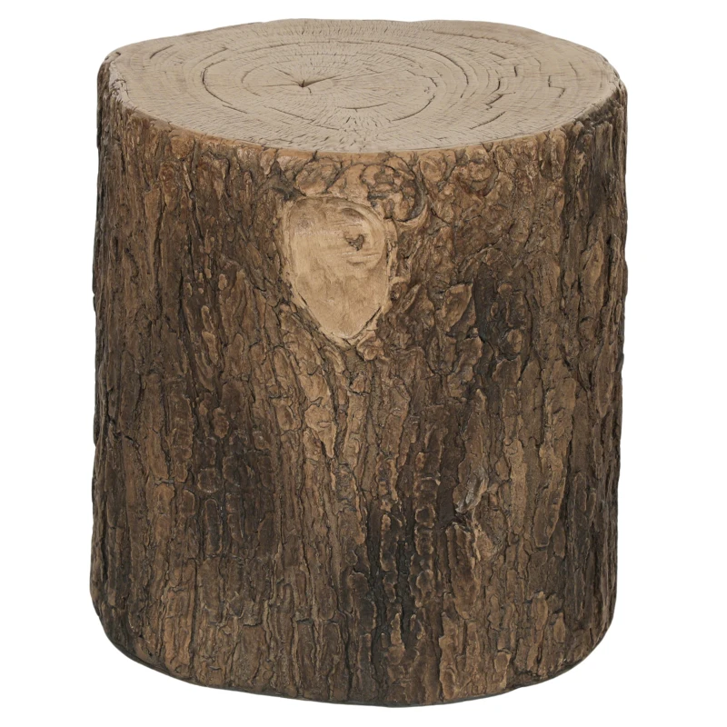 Outsunny Tree Stump Decorative Garden Stool, 15" Outdoor Stool Side Table Plant Stand Footstool for Indoor Outdoor, Brown