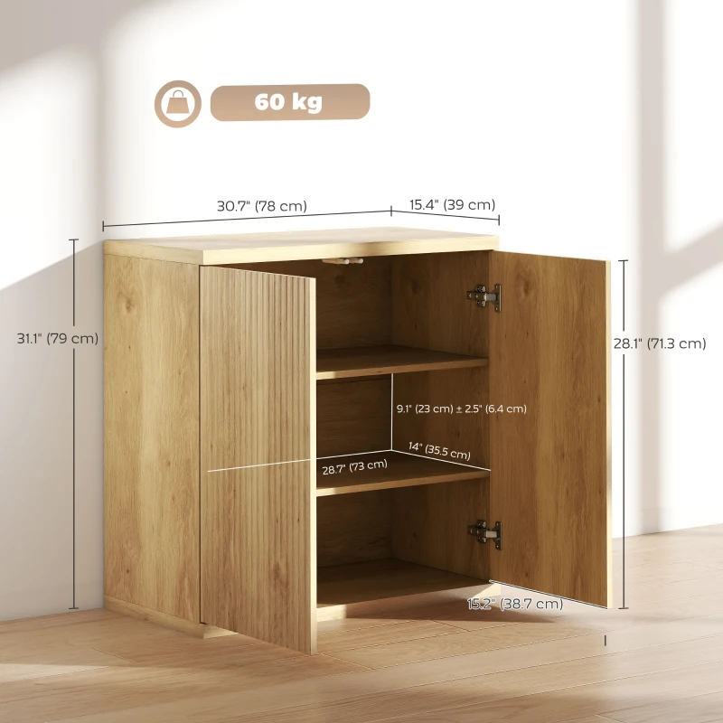 HOMCOM Sideboard Buffet Cabinet Set of 2, Kitchen Cabinet with Soft-Close Door and Adjustable Shelves for Living Room, Oak