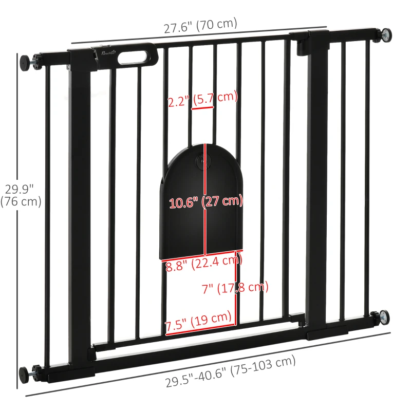 PawHut 30"-41" Extra Wide Pet Gate Barrier with Small Door, 30"H Dog Gate with Safety Gate Barrier, Stair Pressure Fit, Black