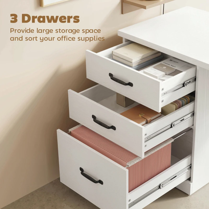 HOMCOM Computer Desk with 3 Drawers, 47" Home Office Desk with Adjustable Hanging Rails for Letter A4 Files, White