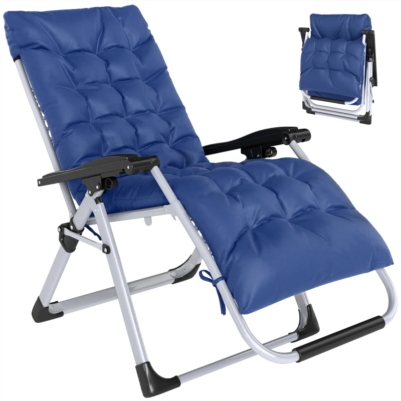 Outsunny Reclining Zero Gravity Chair with Adjustable Backrest, Folding Garden Sun Lounger, Outdoor Recliner with Removable Cushion and Headrest, Dark Blue