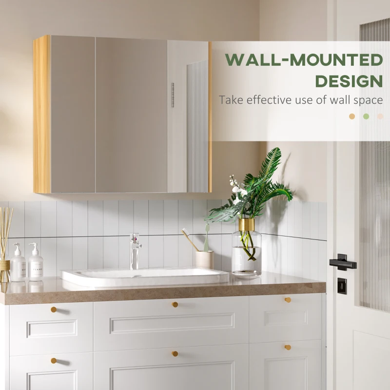 kleankin Wall Mounted Medicine Cabinet with Mirror Wall Mirror Cabinet with 3 Doors and Adjustable Storage Shelves White