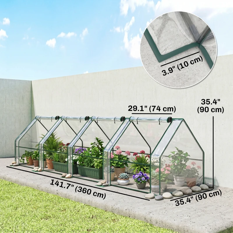 Outsunny Portable Mini Greenhouse Tunnel Growing Tent Plants Flower Warm House w/ Zippered Roll-up Doors, Clear