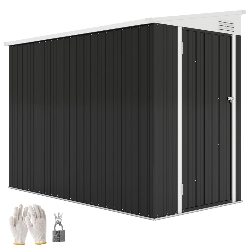 Outsunny 4' x 8' Outdoor Storage Shed Lean to Shed Outdoor Metal Tool Shed with Lockable Door and Air Vents, Dark Grey