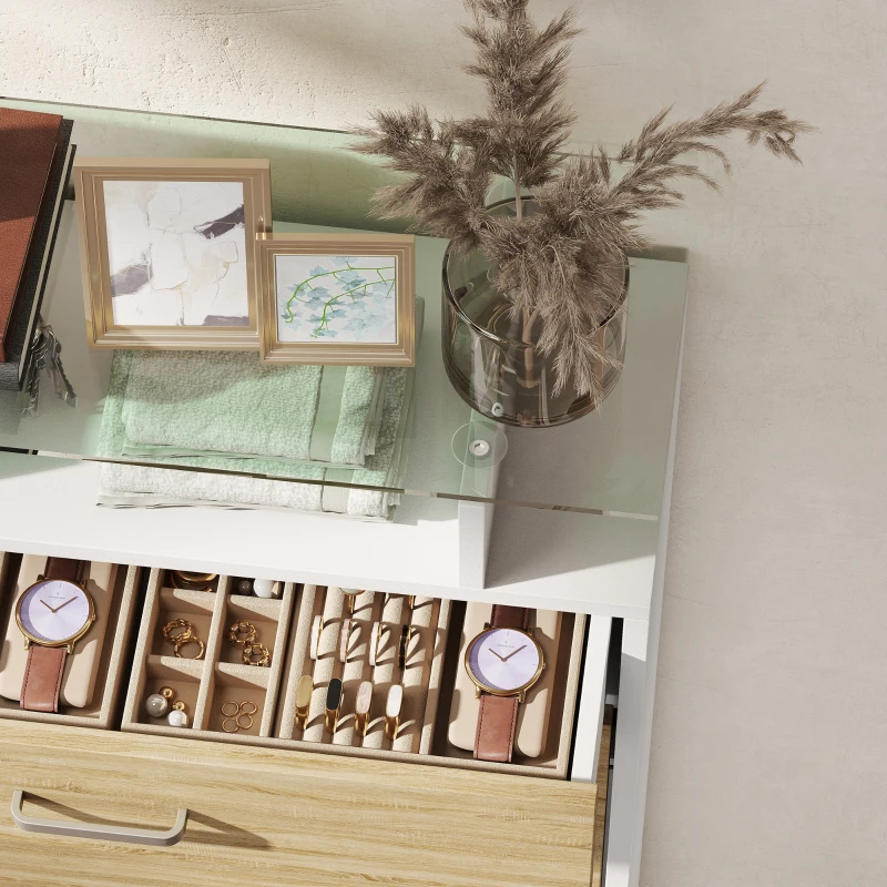 HOMCOM Shoe Cabinet, Slim Shoe Organizer Cabinet with 2 Flip Drawers, Adjustable Shelves, Drawer and Glass Top