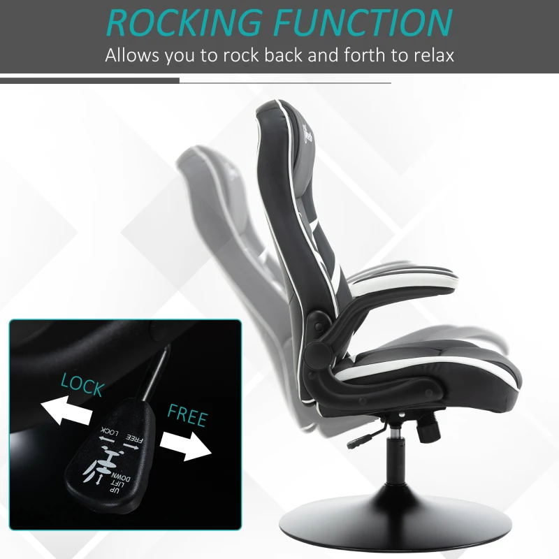 Vinsetto High Back Video Gaming Chair Height Adjustable Flip-up Armrest 360° Swivel Racing Gamer with Pedestal Base, Black and White