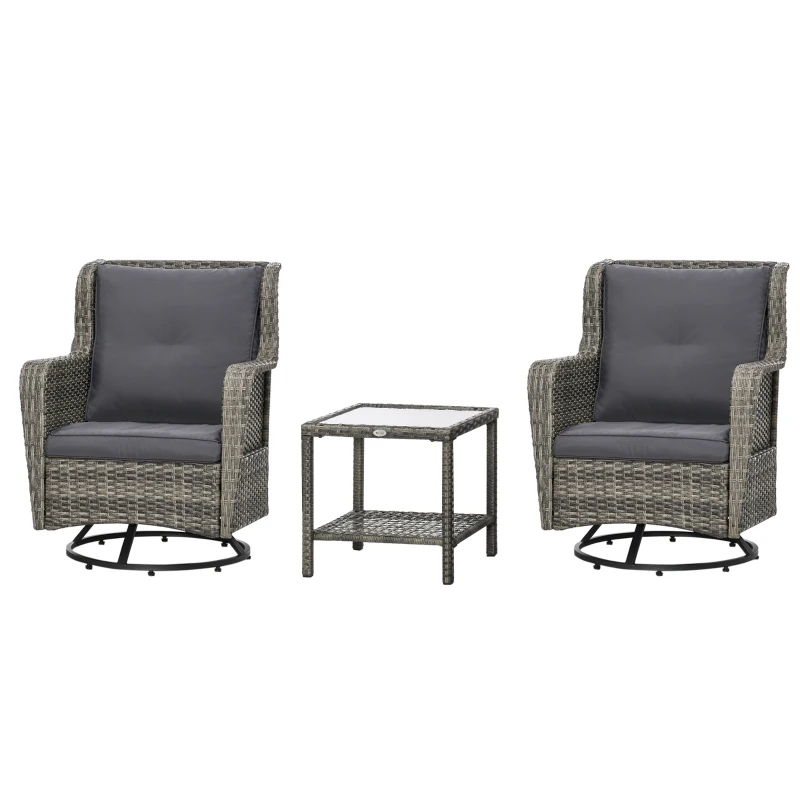 Outsunny Patio Bistro Set, Porch Furniture with 360° Rotation & Rocking Function, 28.25"x30.75"x36.25", Gray