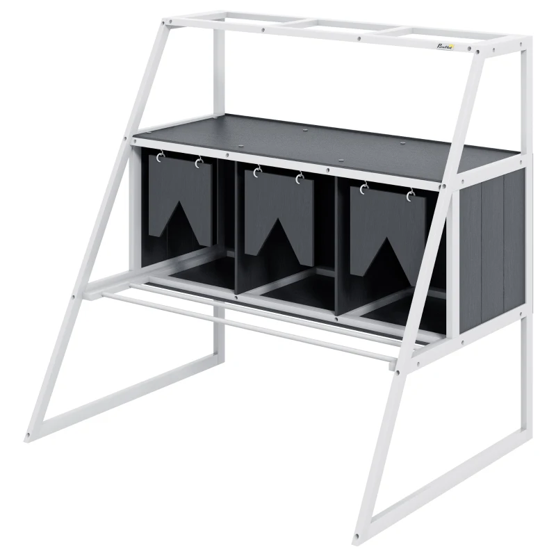 PawHut 3 Compartments Nesting Boxes for Chickens with Privacy Curtains, Standing Perches, Up to 6-12 Hens