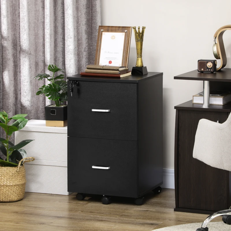 Vinsetto 2 Drawer File Cabinet with Lock, Small Rolling Filing Cabinet for A4, Letter-Size Documents, Printer Stand for Home Office, 17" x 17.75" x 28.25", Black