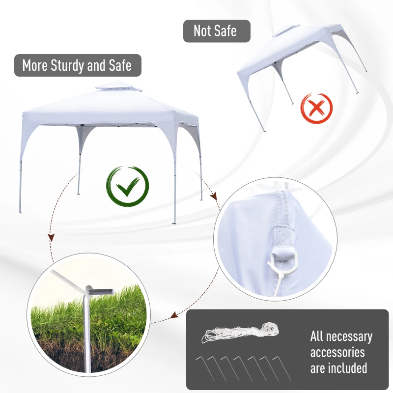 10' x 10' Easy Pop-Up Canopy Party Tent  Canopy Shelter with 2-tier Roof - White