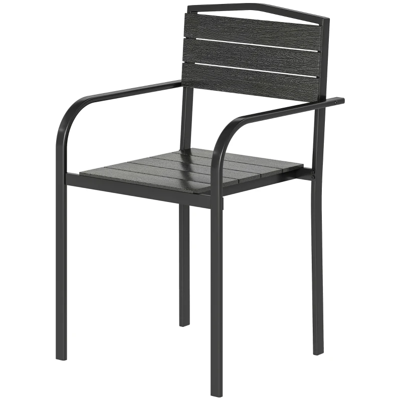 Outsunny Stackable Patio Chairs Set of 4, Outdoor Dining Chairs with Slatted HDPE Seat, Armrests for Garden, Backyard, Black