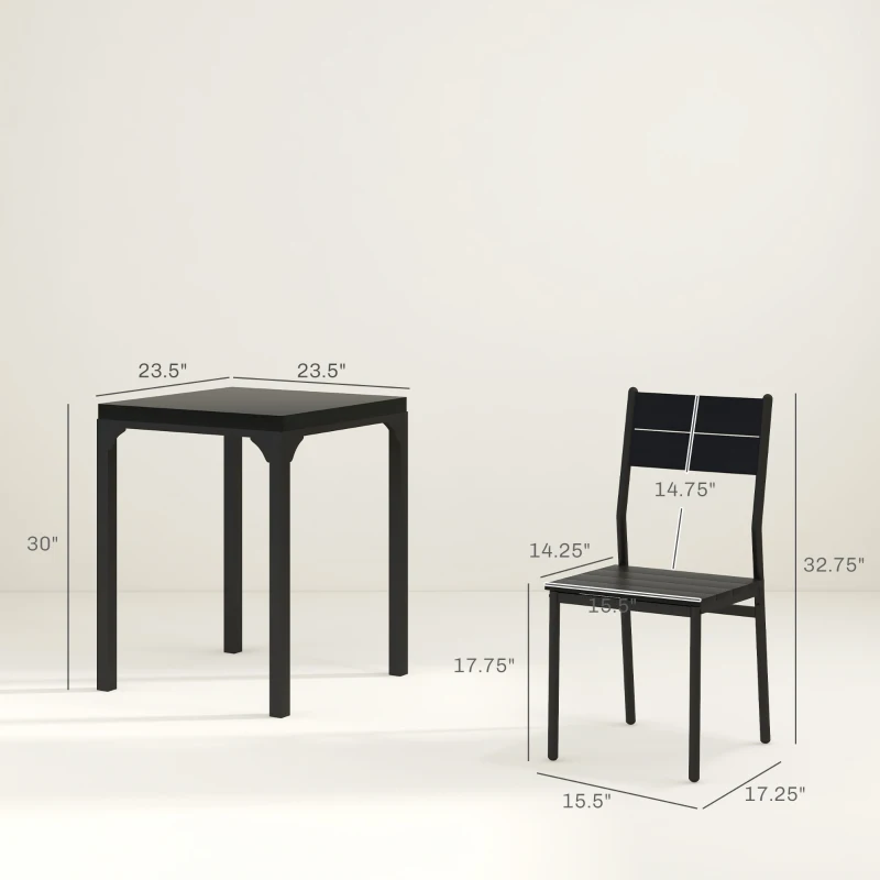 HOMCOM 3 Piece Dining Room Set for 2, Dining Table Set for Breakfast Nook, Small Space, Apartment, Space Saving, Black