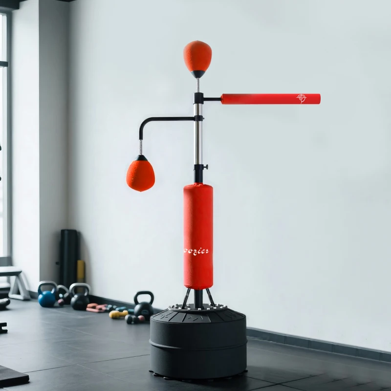 Soozier 4-in-1 Boxing Punching Bag Stand with 2 Speedballs, 360° Relax Bar, & PU-Wrapped Bag & Adjustable Height, Red