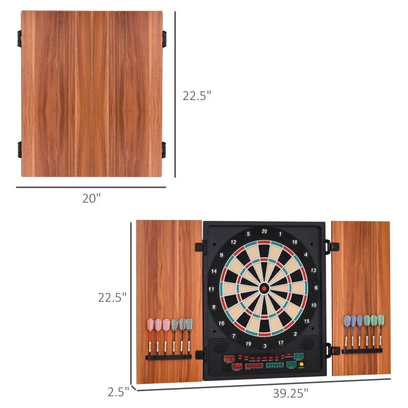 Soozier Electronic Dartboard Cabinet Set with 27 Main Games, 202 Variations, 12 Darts for Multi-Game Option Ready-to-Play, Light Brown