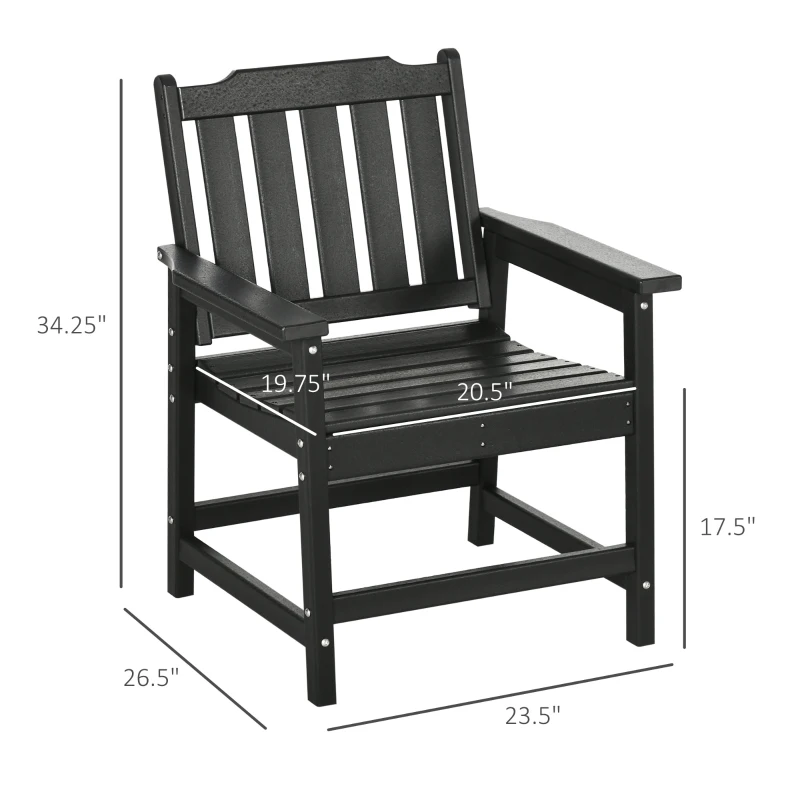 Outsunny 2 Piece All-Weather Patio Chairs, HDPE Patio Dining Chair Set, Heavy Duty Wood-Like Outdoor Furniture, Black
