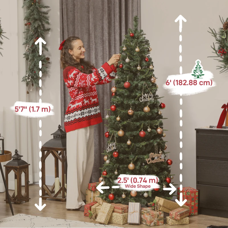 HOMCOM 6 ft Prelit Pop Up Christmas Tree, Collapsible Artificial Xmas Tree with Metal Stand for Holiday Decor, Green