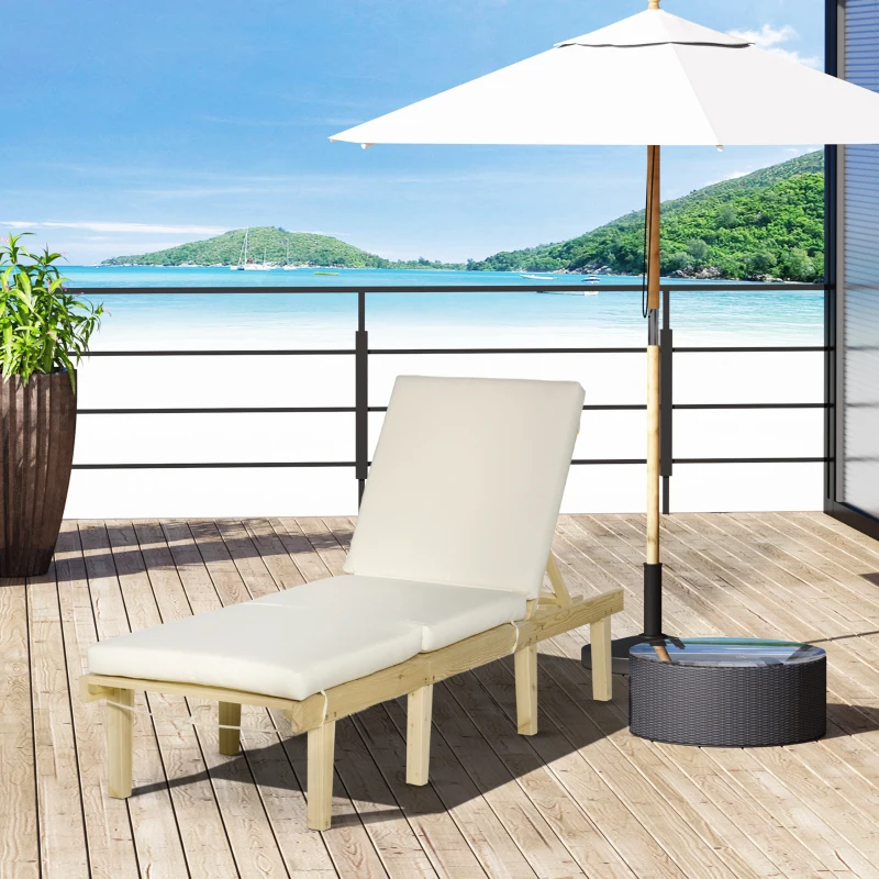 Outsunny Chaise Lounge Chair Patio Recliner with 4-Position Adjustable Backrest & Cushion, Natural