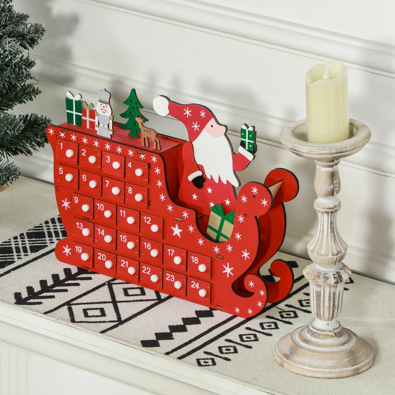 HOMCOM Wooden Christmas Advent Calendar with 24 Countdown Drawers, Reusable Holiday Decor Xmas Gift for Kids Adults, Red