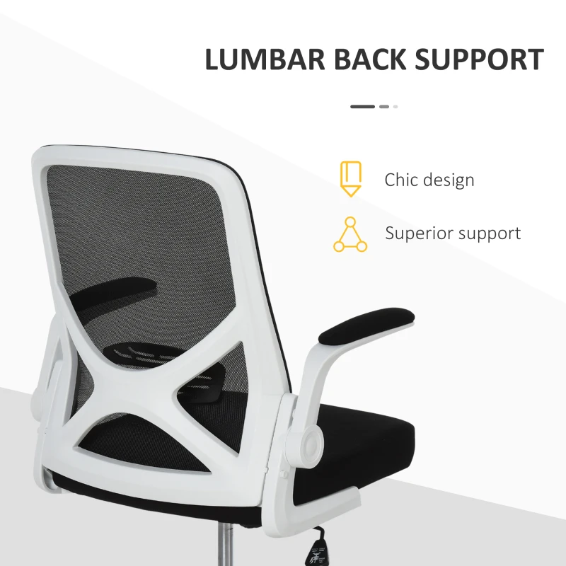 Vinsetto Ergonomic Mesh Office Chair Rocking Swivel Computer Task Desk Chair with Folding Backrest, Lumbar Support, Flip-up Arms and Adjustable Height, Black