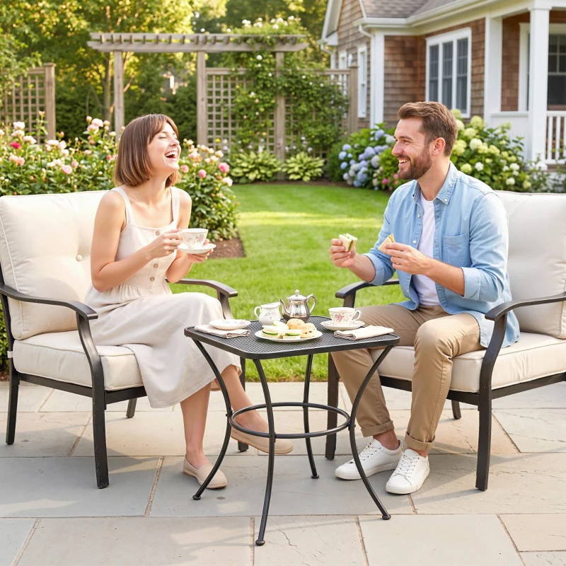 Outsunny Square Outdoor Side Table, Metal Outdoor Patio Table, Garden Coffee Side Bistro Tables with Mesh Grid Top for Balcony, Porch, Backyard, 17.7" x 17.7" x 19.7", Black