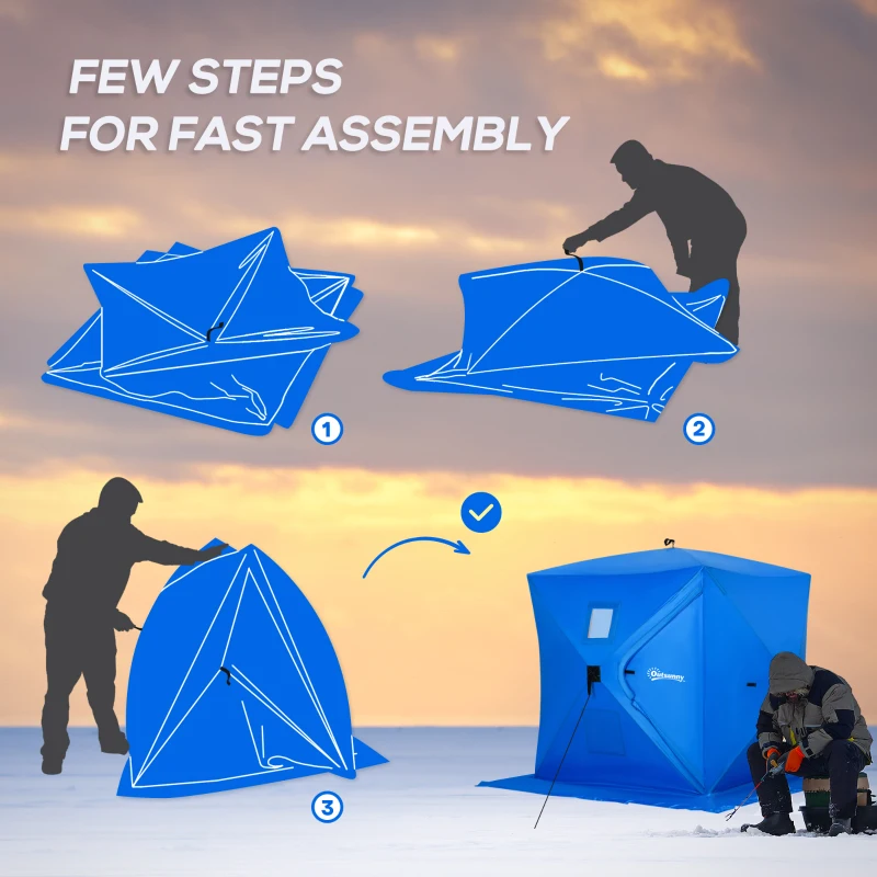 Outsunny 2 Person Ice Fishing Shelter, Pop-Up Portable Ice Fishing Tent with Carry Bag, Windows and Anchors for Low-Temp -22℉, Blue