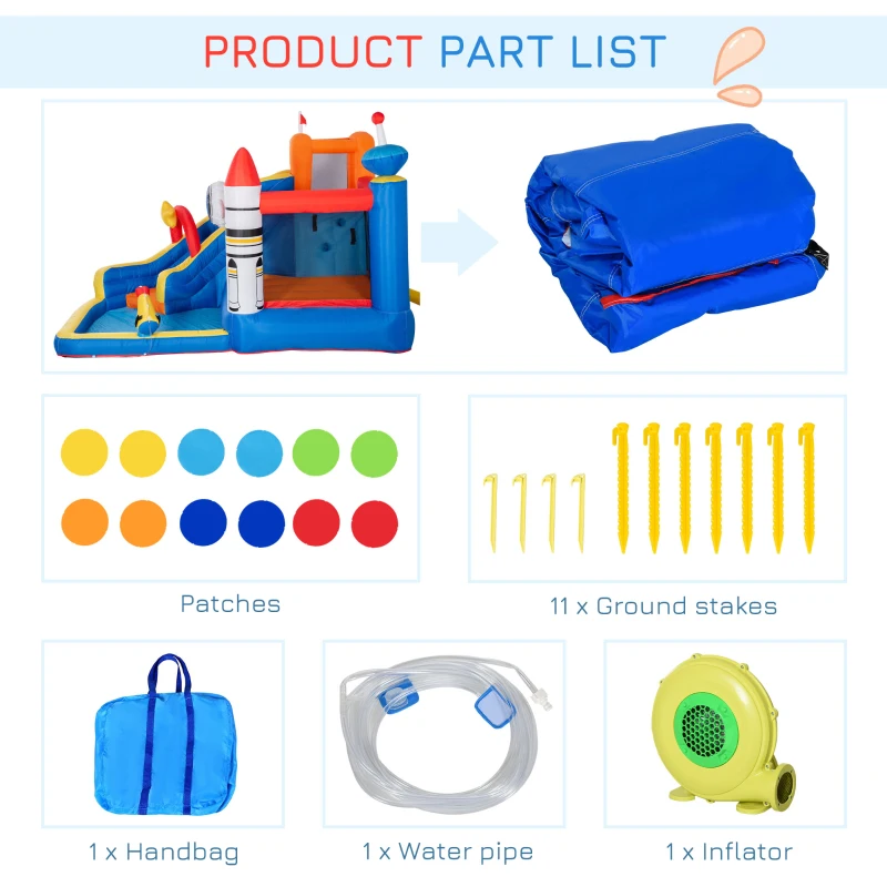 Outsunny 5-in-1 Kids Bounce House Inflatable Water Slide with Pool, Water Cannon, Climbing Wall, Inflator Included, Jumping Castle Kids Backyard Activity Outdoor Water Play Toy