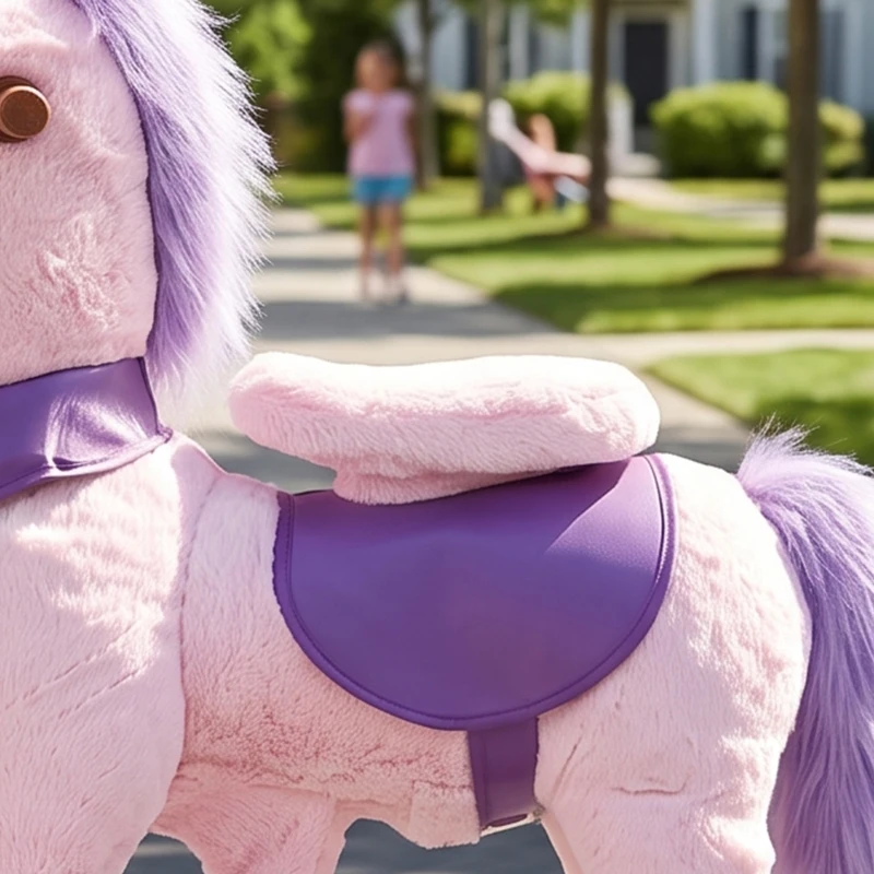 Qaba Ride on Horse for Kids 2+ Years, 29.5" Height Plush Ride On Pony Riding Horse with Rotatable Head and Sounds, Pink