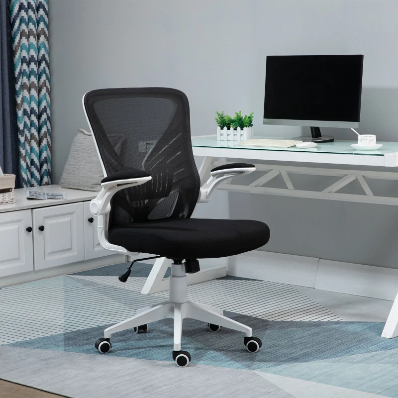 Vinsetto Mid-Back Mesh Home Office Chair Computer Task Ergonomic Desk Chair with Lumbar Back Support, Flip-Up Arm, and Adjustable Height, Black