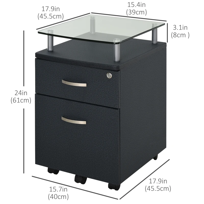 HOMCOM 2 Drawer Filing Cabinet with Lock, Vertical File Cabinet with Wheels, Mobile Office Cabinet for Letter, A4 Size Files, Black