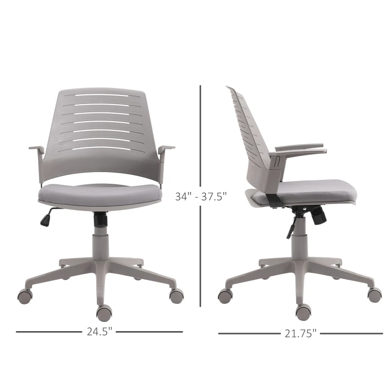 Vinsetto Mid Back Office Chair Computer Swivel Rolling Task Chair with Height Adjustable, Arm, Breathable Back, Grey