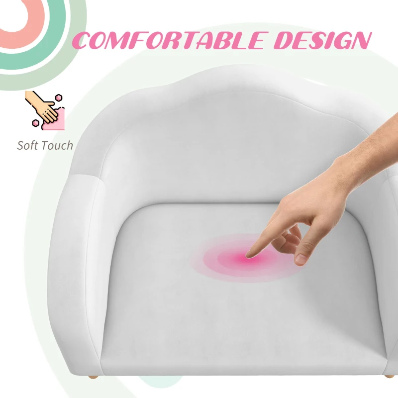 Qaba 2 Seater Kids Sofa with Soft Foam Padded, Anti-Tipping Design, White
