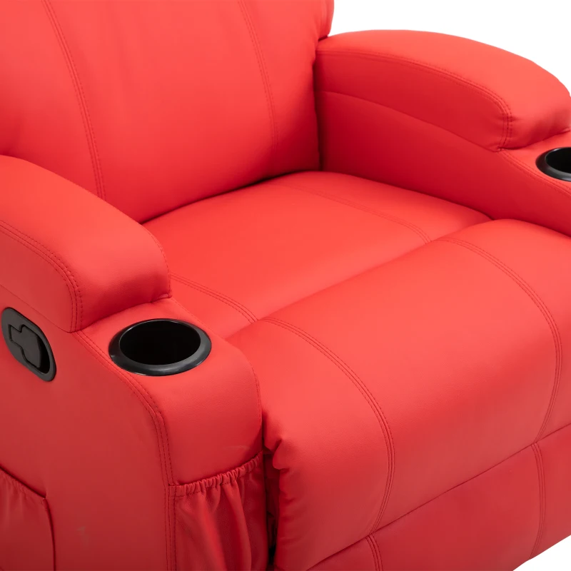 HomCom Faux Leather Heated Massage Recliner Chair with Remote - Bright Red