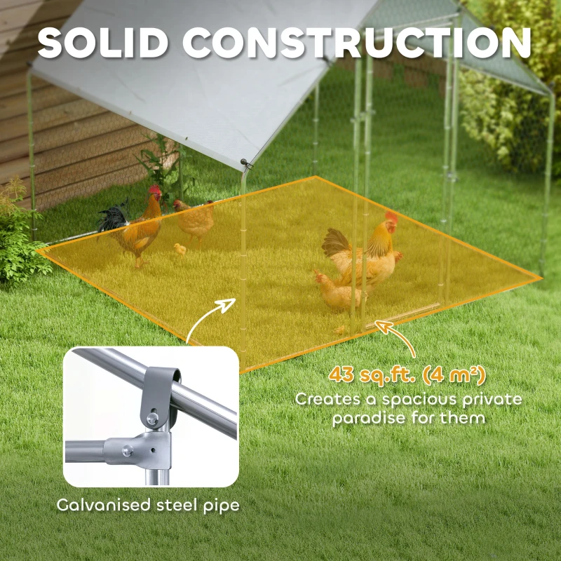 PawHut Metal Chicken Coop with Water- and UV-Protection Cover for Backyard Hen, Duck, Rabbit, 6.6' x 6.6' x 6.6'