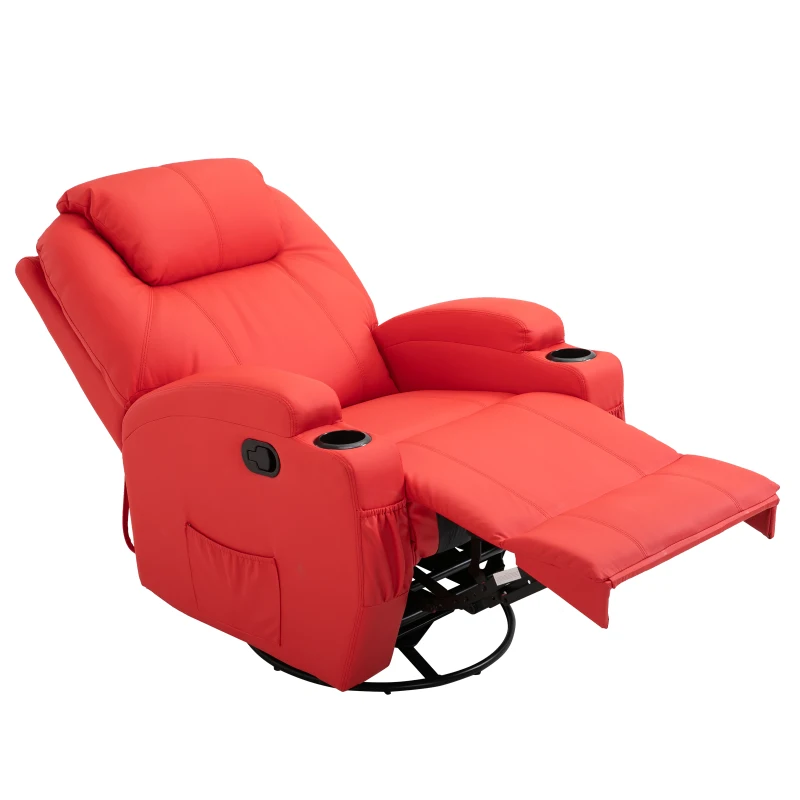 HomCom Faux Leather Heated Massage Recliner Chair with Remote - Bright Red