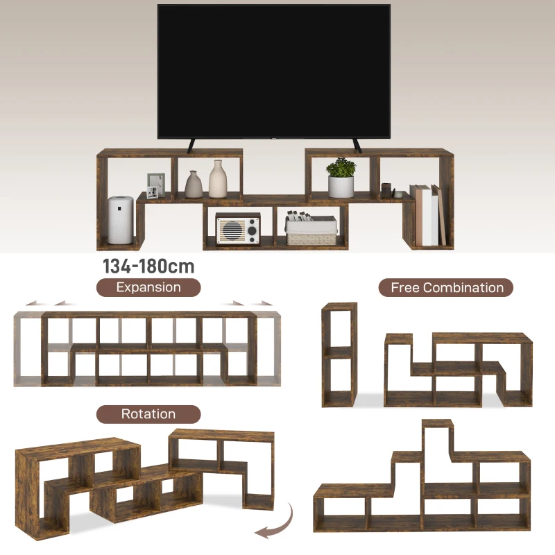 HOMCOM TV Stand for TVs up to 75", 3-Piece Modular TV Console with Open Storage Shelves, Rustic Brown