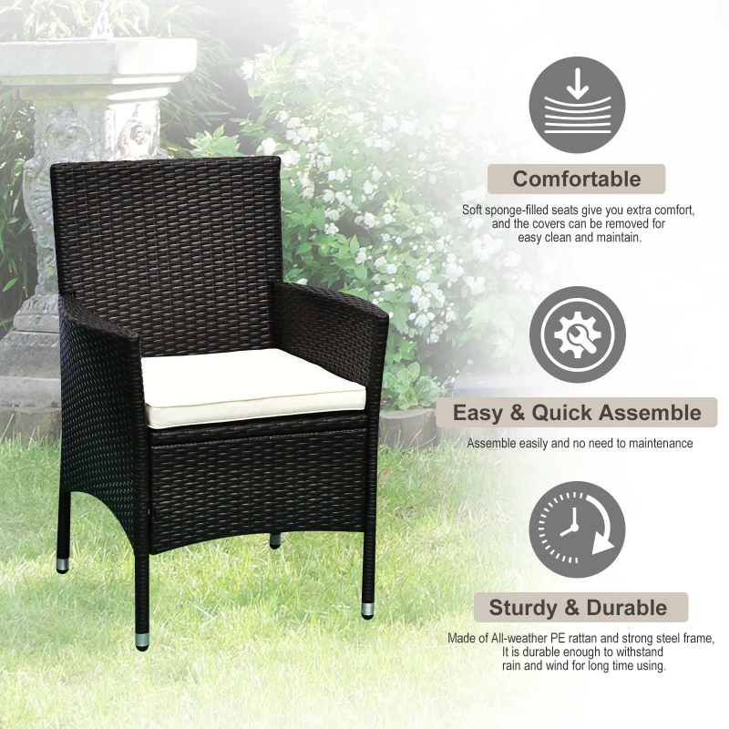 Outsunny 2 Piece Patio Armchair Wicker Chair Outdoor Modern PE Rattan w/ Cushion Brown