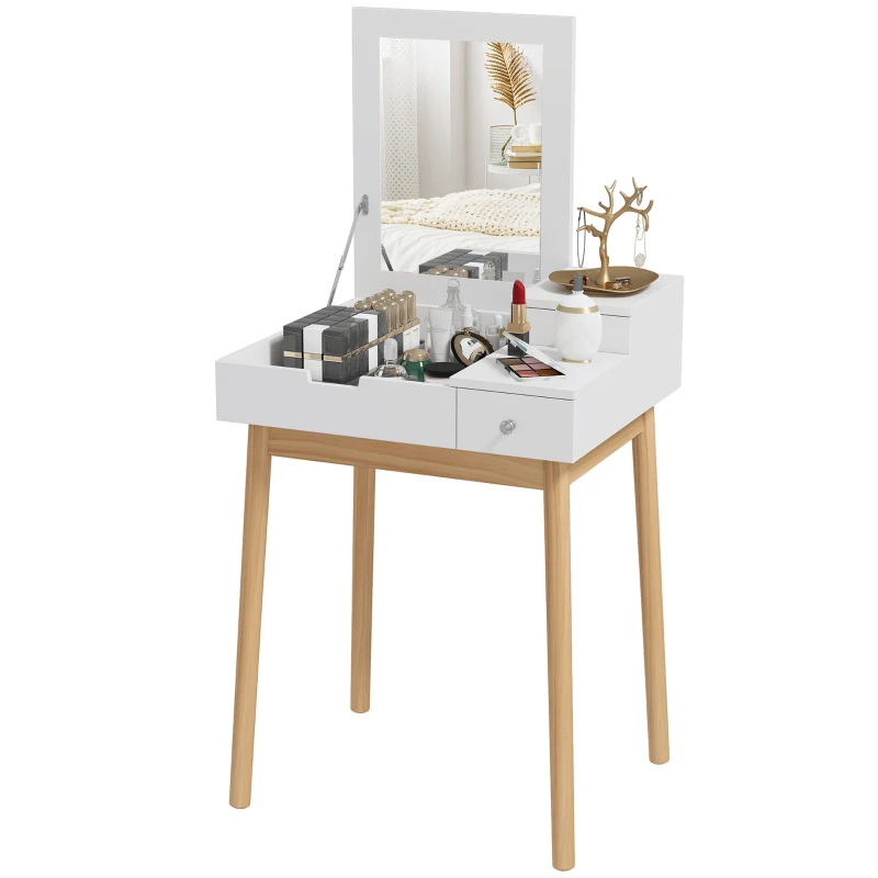 HOMCOM Makeup Vanity Table with Flip-up Mirror, Modern Dressing Table with 2 Drawers for Bedroom, White