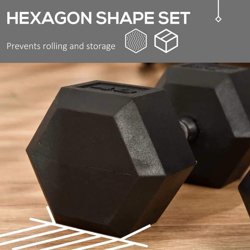 Soozier 2 x 40lbs Hex Dumbbell Set of 2, Rubber Weights Exercise Fitness with Non-Slip Handles, Anti-roll, for Women or Men Home Gym Workout, Black