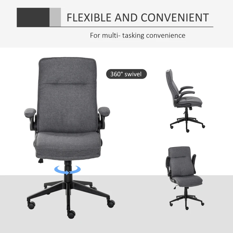 Vinsetto Ergonomic Office Chair Swivel High Back Computer Desk Chair with Adjustable Height Flip-Up Armrest, Comfy Thick Padded Cushions, Wheels, Grey