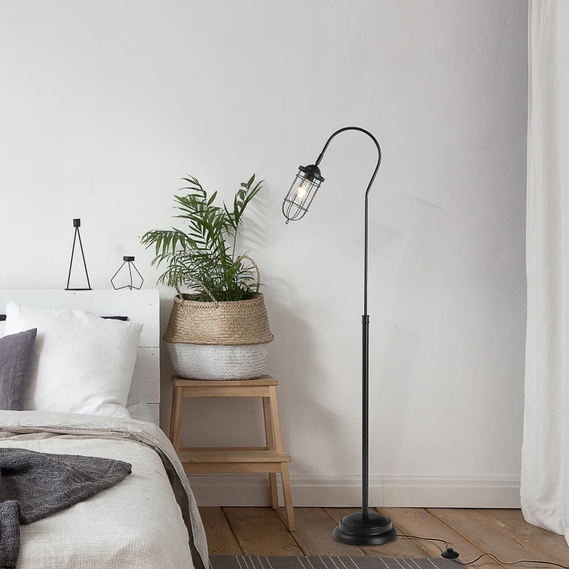 HOMCOM 61.75" Vintage Floor Lamp Standing Lamp With Rotatable Lampshade E26 Socket Pin Steel Living Room, Black