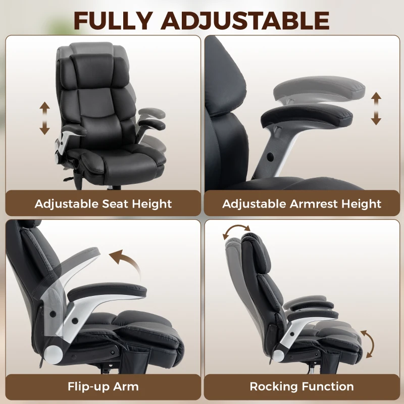 HOMCOM Ergonomic Office Chair with Inflatable Adjustable Lumbar Support, 400 Lbs Heavy Duty High Back Desk Chair, Black
